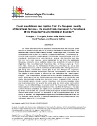 Fossil Amphibians and Reptiles from the Neogene Locality of Maramena (Greece), the Most Diverse European Herpetofauna at the Miocene/Pliocene Transition Boundary