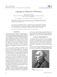Lagrange As a Historian of Mechanics