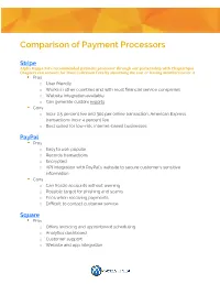 Comparison of Payment Processors
