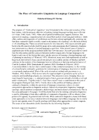 The Place of Contrastive Linguistics in Language Comparison1
