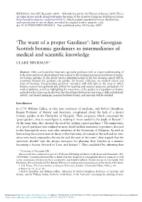 'The Want of a Proper Gardiner': Late Georgian Scottish Botanic