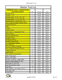 2020 Welding Tool List