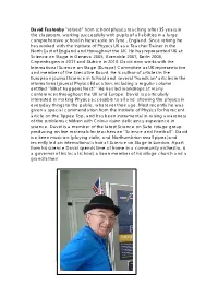 David Featonby “Retired” from School Physics Teaching After 35 Years in the Classroom, Working Successfully with Pupils of A