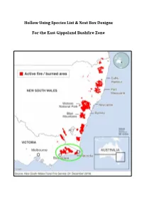 Hollow Using Species List & Nest Box Designs for the East Gippsland
