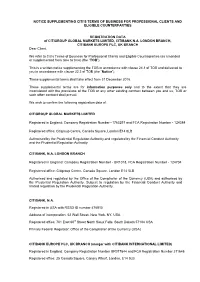 Notice of Citi's Registration Data