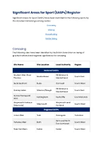 Significant Areas for Sport (Sasps) Register