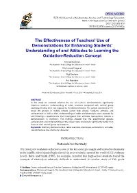 The Effectiveness of Teachers' Use of Demonstrations for Enhancing Students' Understanding of and Attitudes to Learning the Oxidation-Reduction Concept