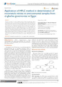 Application of HPLC Method in Determination of Miconazole Nitrate in Environmental Samples from El-Gharbia Governorate in Egypt