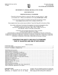 Construction Safety and Health Standard Part 27. Blasting and Use of Explosives