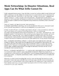 Mesh Networking: in Disaster Situations, Real Apps Can Do What Zello Cannot Do