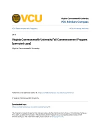 Virginia Commonwealth University Fall Commencement Program [Corrected Copy]