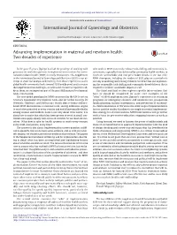 Advancing Implementation in Maternal and Newborn Health: Two Decades of Experience