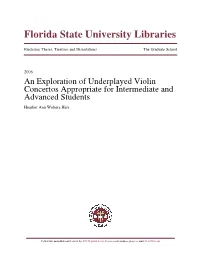An Exploration of Underplayed Violin Concertos Appropriate for Intermediate and Advanced Students Heather Ann Wolters Hart