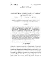 Comparison of Some Correlation Measures for Continuous and Categorical Data