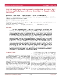 Ctbp2 Is an Independent Prognostic Marker That Promotes GLI1 Induced Epithelial-Mesenchymal Transition in Hepatocellular Carcinoma