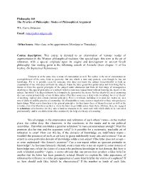 Philosophy 303 the Practice of Philosophy: Modes of Philosophical Argument