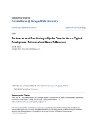 Socio-Emotional Functioning in Bipolar Disorder Versus Typical Development: Behavioral and Neural Differences