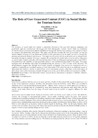 The Role of User Generated Content (UGC) in Social Media for Tourism Sector