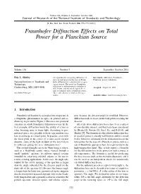 Fraunhofer Diffraction Effects on Total Power for a Planckian Source