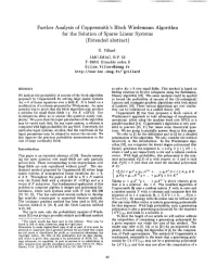 Further Analysis of Coppersmith's Block Wiedemann Algorithm for the Solution of Sparse Linear Systems (Extended Abstract)