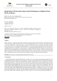 Integration of Work and Leisure in the Performance of Spoken Word Poetry in Kenya