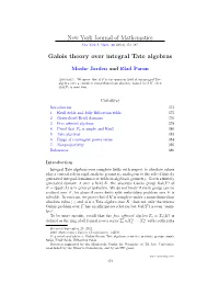 New York Journal of Mathematics Galois Theory Over Integral Tate