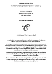 Offering Memorandum Part Ii of Offering Statement