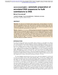 Annonex2embl: Automatic Preparation of Annotated DNA Sequences for Bulk Submissions to ENA Michael Gruenstaeudl1