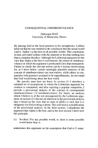 CONSEQUENTIAL OMNIBENEVOLENCE Ishtiyaque HAJI University of Minnesota, Morris by Placing God at the Focal Position in His Metaph