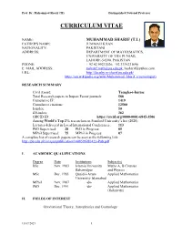CV of Prof. Dr. Muhammad Sharif