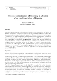 (Re)Conceptualization of Memory in Ukraine After the Revolution of Dignity