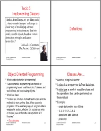 Topic 5 Implementing Classes Definitions