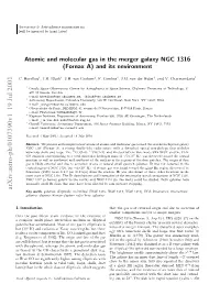 Atomic and Molecular Gas in the Merger Galaxy NGC 1316
