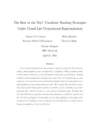 Candidate Ranking Strategies Under Closed List Proportional Representation