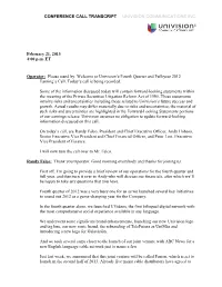 Conference Call Transcript Univision Communications Inc