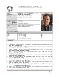 Faculty Details Proforma for DU Web-Site
