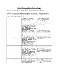 Notes Mean, Median, Mode & Range