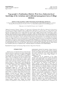 Tasikmalaya District, West Java, Indonesia) Local Knowledge of the Variations and Traditional Management Farm of Village Chickens