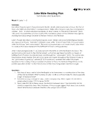 Luke Bible Reading Plan Summaries and Questions