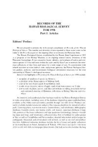 RECORDS of the HAWAII BIOLOGICAL SURVEY for 1998 Part 1: Articles
