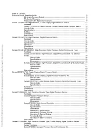 Table of Contents Pressure Switch Selection Guide
