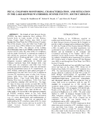 Fecal Coliform Monitoring, Characterization, and Mitigation in the Lake Keowee Watershed, Oconee County, South Carolina