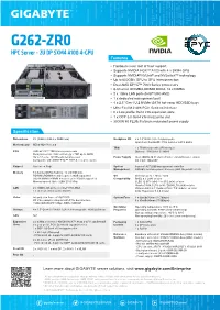 G262-ZR0 HPC Server - 2U DP SXM4 A100 4-GPU Features