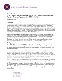 Issue Brief: AAP PR Campaign Against Open Access and Public Access to Federally Funded Research: Update Re the PRISM Coalition