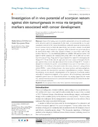 Investigation of in Vivo Potential of Scorpion Venom Against Skin Tumorigenesis in Mice Via Targeting Markers Associated with Cancer Development