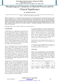 Morphological Variation of Styloid Process and Its Clinical Significance