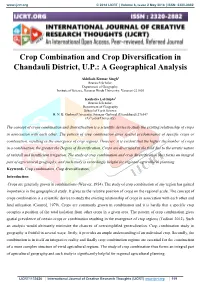 Crop Combination and Crop Diversification in Chandauli District, U.P.: a Geographical Analysis