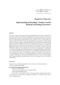 Stanley Cavell's Method of Reading Literature1