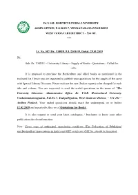 Dr. YSRHU – University Library – Supply of Books - Quotations - Called For