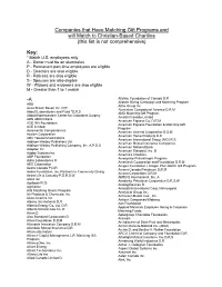 Companies That Have Matching Gift Programs and Will Match to Christian-Based Charities (This List Is Not Comprehensive)